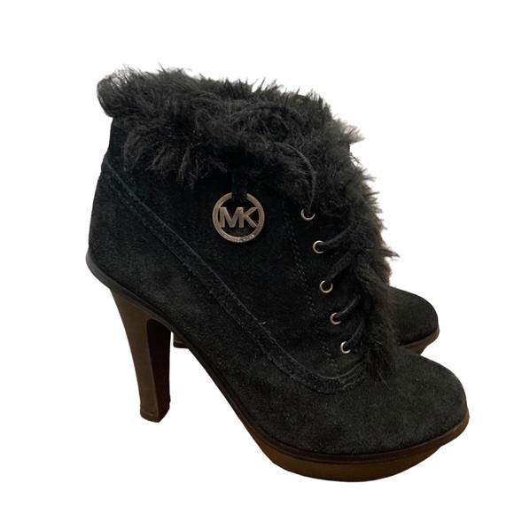 MICHAEL Michael Kors black leather suede faux fur ankle boots booties shoes 6 - Picture 3 of 8